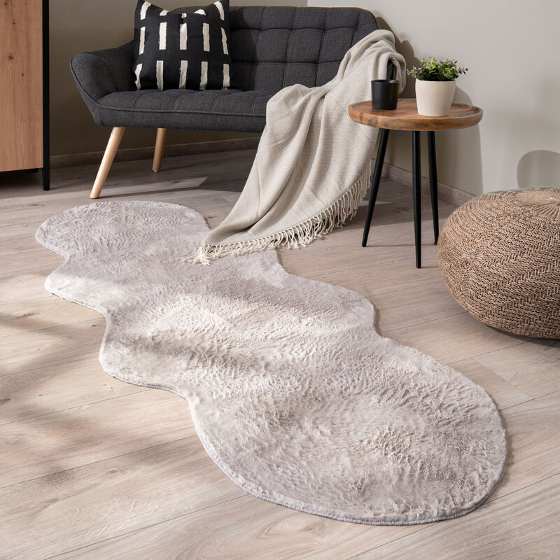Paco Home - Tapis De Salon Tapis Poils Ras Monochrome Moderne Fausse Fourrure Doux Gris, 70x200 cm forme de fourrure