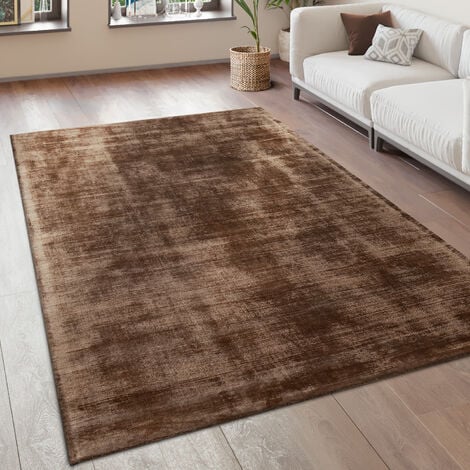 Paco Home Tapis De Salon Tapis Vintage Poils Ras Fait Main Haut De Gamme 100 % Viscose 80x150 cm, Marron