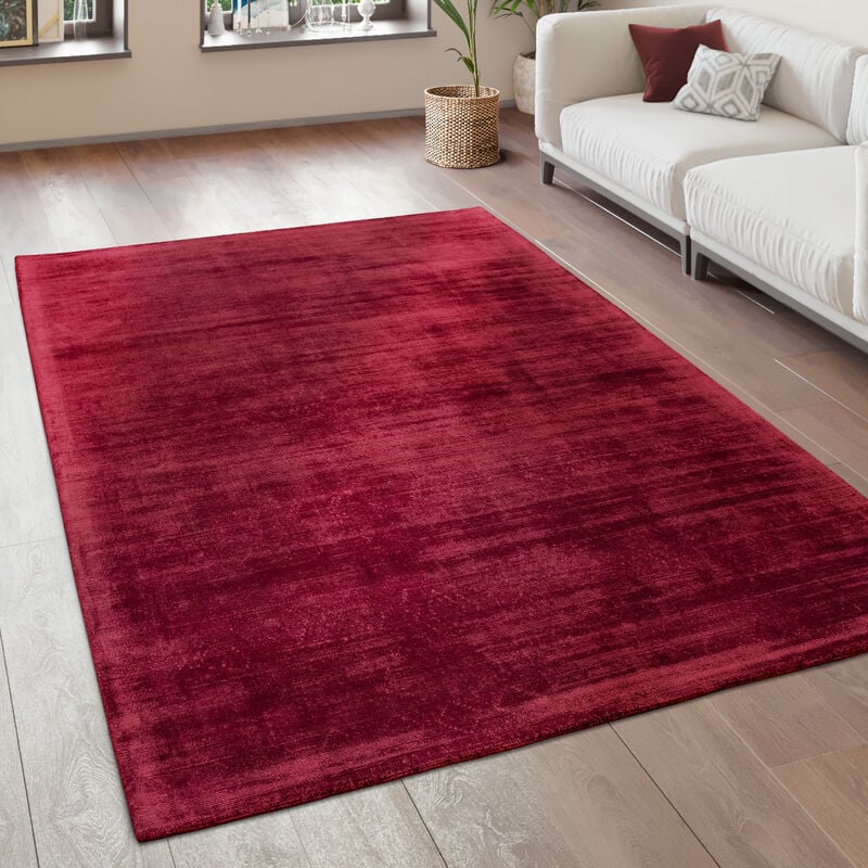 Tapis De Salon Tapis Vintage Poils Ras Fait Main Haut De Gamme 100 % Viscose 160x230 cm, Bourgogne - Paco Home