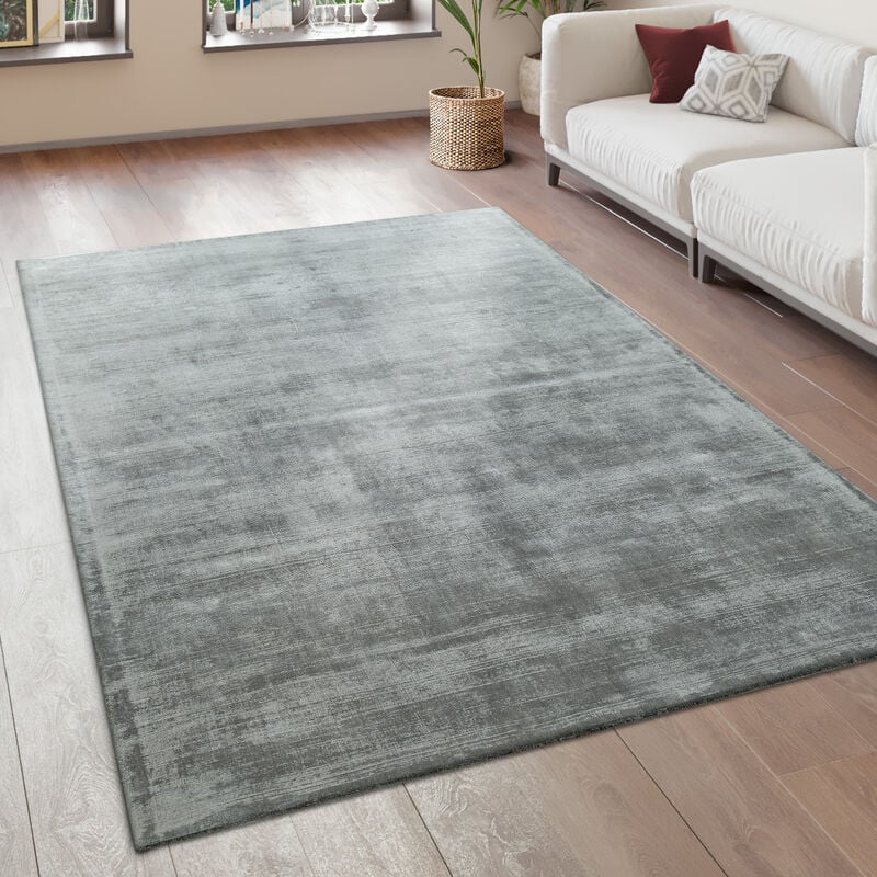 Tapis De Salon Tapis Vintage Poils Ras Fait Main Haut De Gamme 100 % Viscose 120x170 cm, Gris - Paco Home