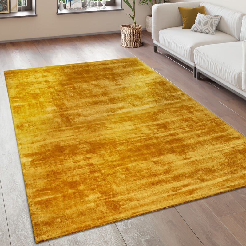 Tapis De Salon Tapis Vintage Poils Ras Fait Main Haut De Gamme 100 % Viscose Jaune, 240x340 cm - Paco Home