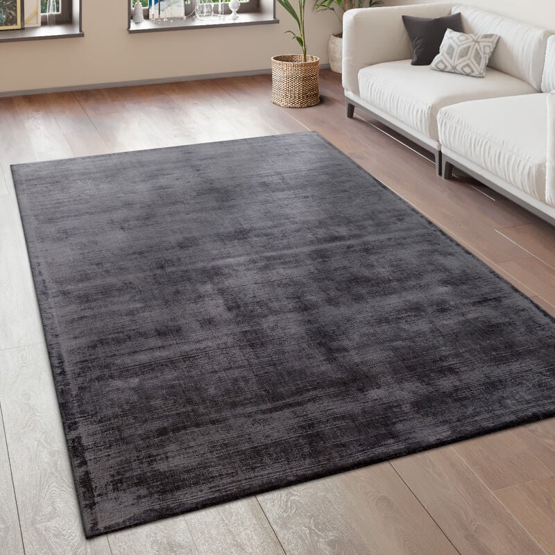 Tapis De Salon Tapis Vintage Poils Ras Fait Main Haut De Gamme 100 % Viscose 80x150 cm, Anthracite - Paco Home