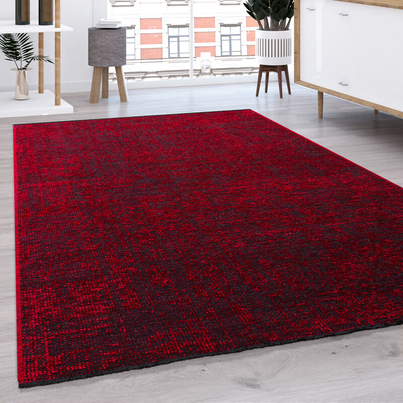 Paco Home Tapis De Salon Tissage Plat Moderne Uni Pastel Franges 80x150 cm, Rouge