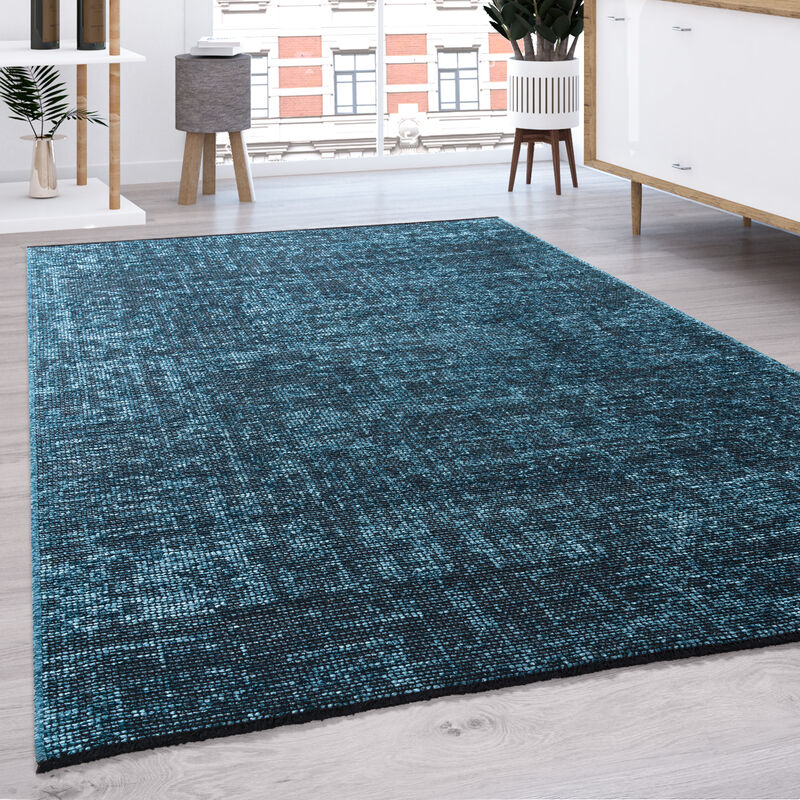 Paco Home Tapis De Salon Tissage Plat Moderne Uni Pastel Franges 60x100 cm, Turquoise