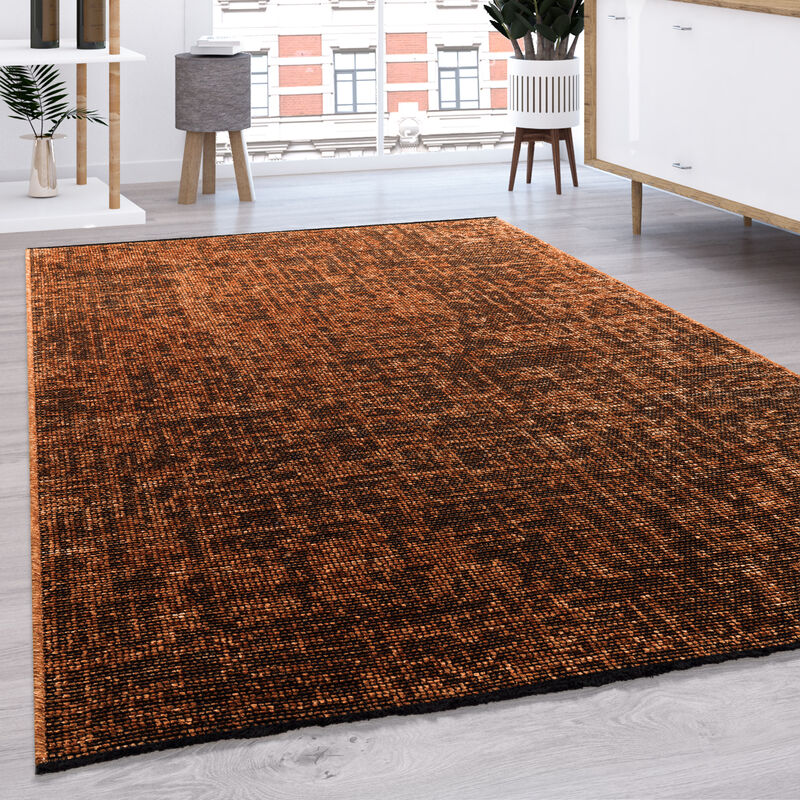 Paco Home Tapis De Salon Tissage Plat Moderne Uni Pastel Franges 80x150 cm, Cuivre