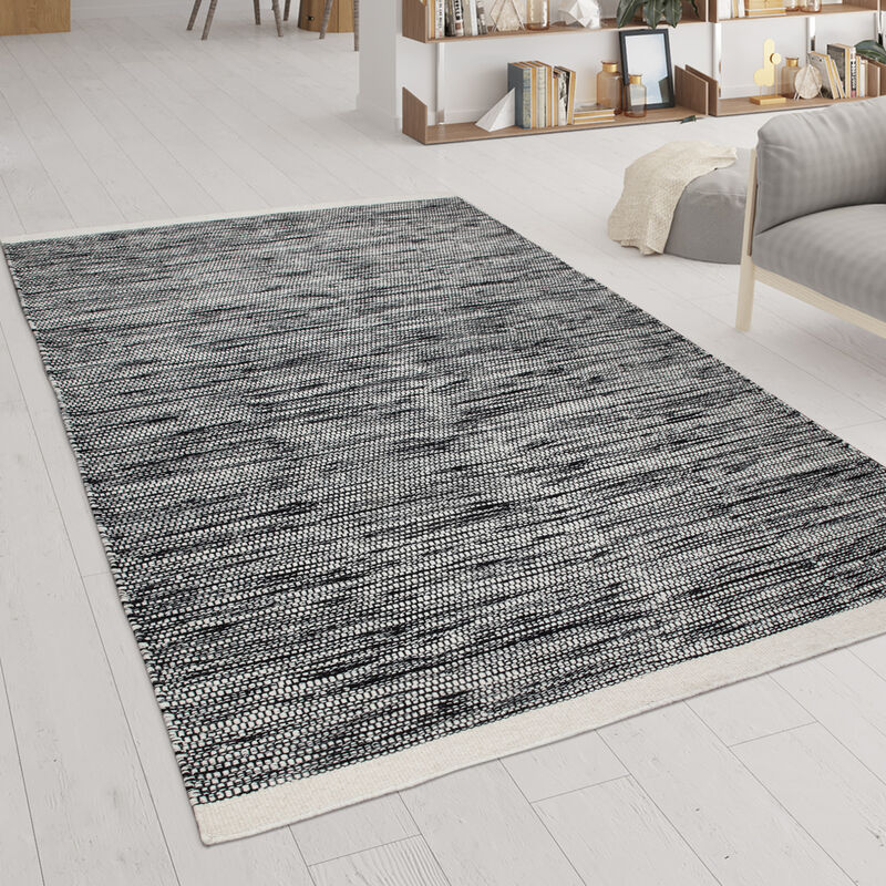 Tapis De Salon, Tissage Plat Tissé à La Main En Laine Et Coton, Brun Blanc 60x110 cm - Paco Home