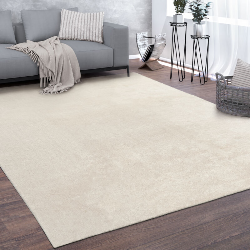 Paco Home Tapis, Tapis À Poils Ras Doux Pour Salon, Doux, Lavable, Beige 140x200 cm