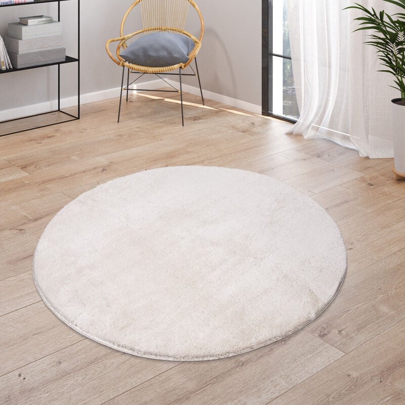 Paco Home - Tapis, Tapis à Poils Ras Doux Pour Salon, Doux, Lavable, Beige 120 cm rond