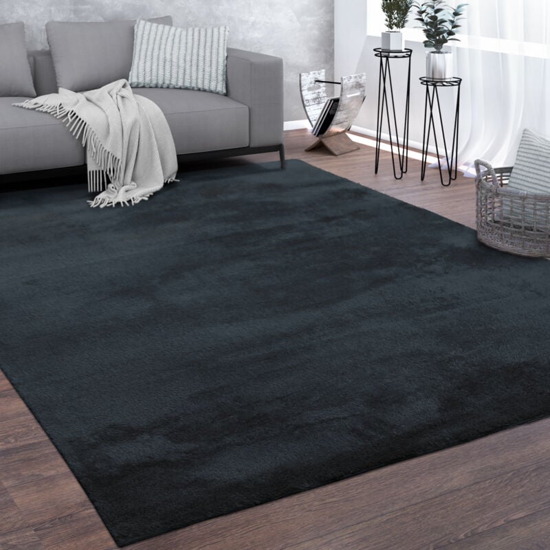 Tapis De Salon Poils Ras Lavable Monochrome Style Moderne Marin Bleu 140x200 cm - Paco Home