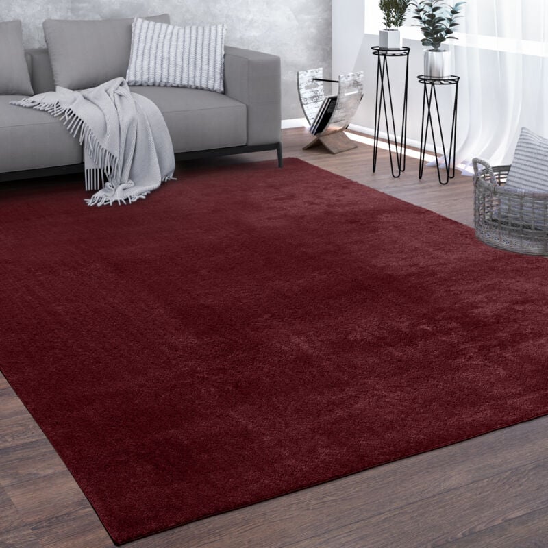 Tapis De Salon Poils Ras Lavable Monochrome Style Moderne Rouge 160 cm rond - Paco Home