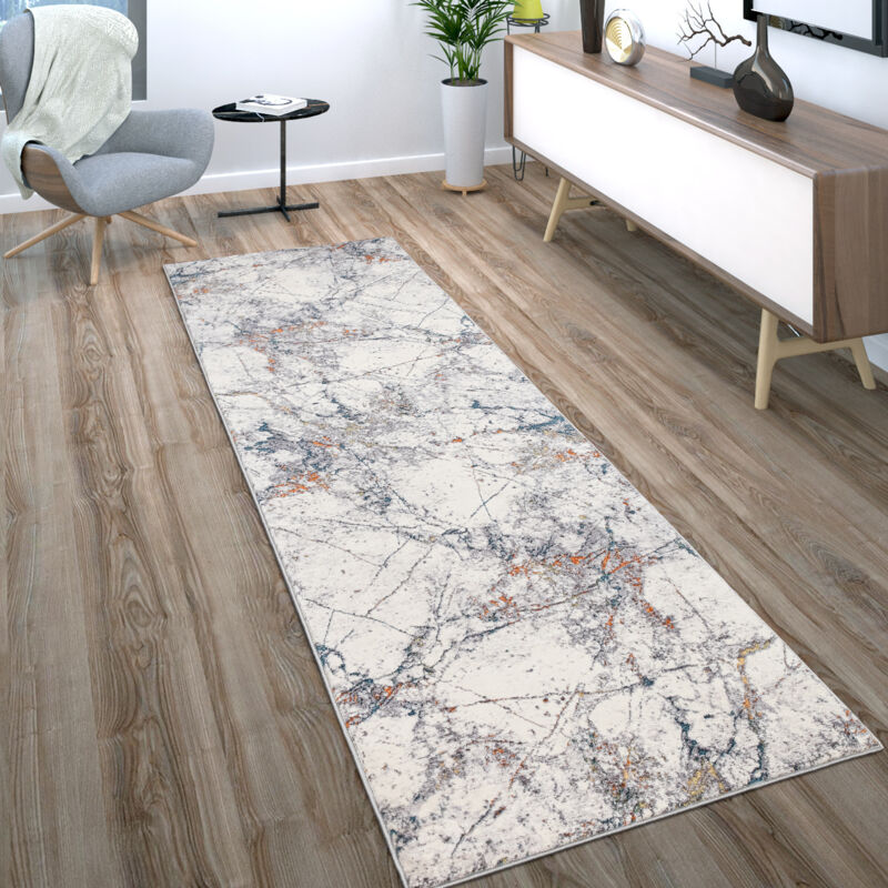 Paco Home - Tapis De Salon Vintage Poils Ras Motif Abstrait Moderne Blanc Cassé Bleu Rouge 80x150 cm