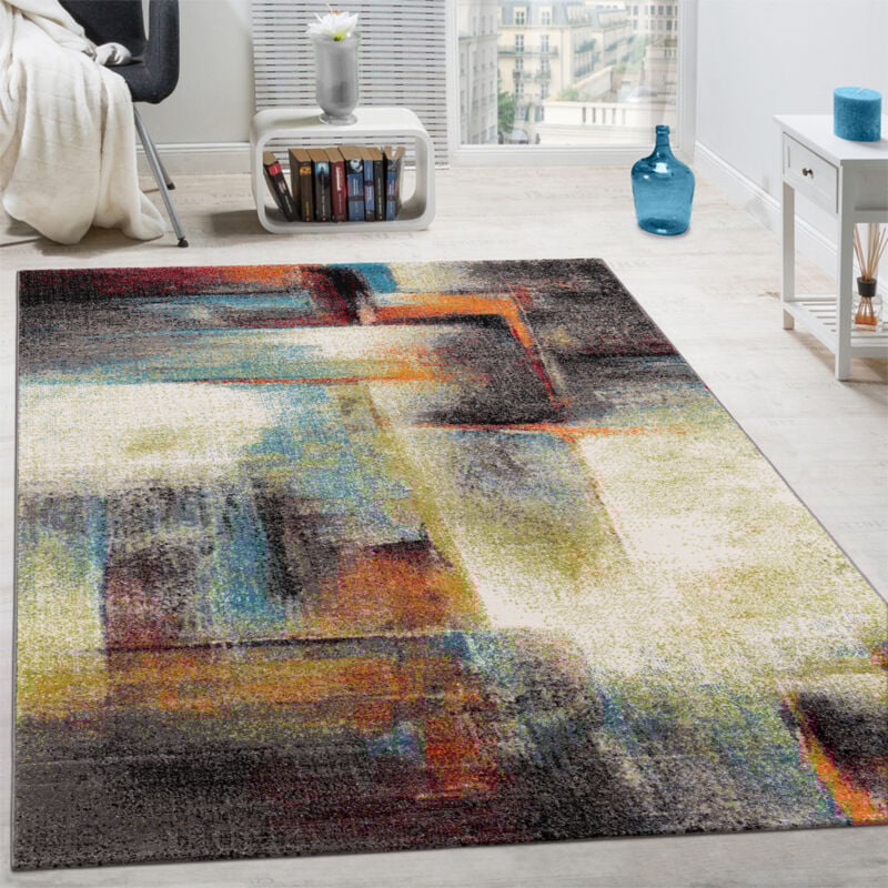 Paco Home Tapis Design à Carreaux Contour Trendy Tape l'Oeil Multicolore 80x150 cm