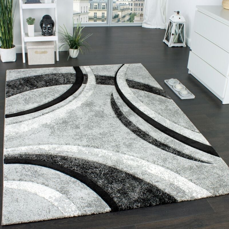 Tapis Design à Contours Motif Ligné Moucheté Gris Noir Crème 160x230 cm - Paco Home