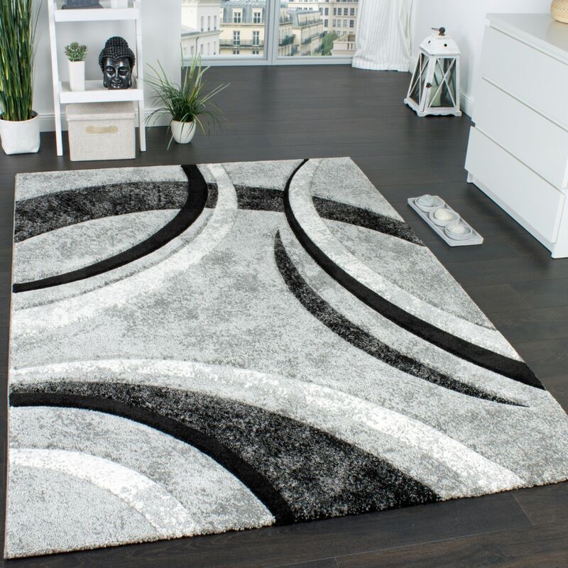 Tapis Design à Contours Motif Ligné Moucheté Gris Noir Crème 120x170 cm - Paco Home