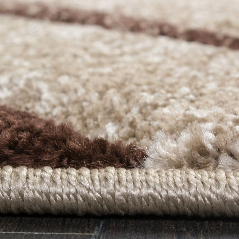 Paco Home - Tapis Design à Contours Motif Ligné Moucheté Marron Beige Crème 80x300 cm
