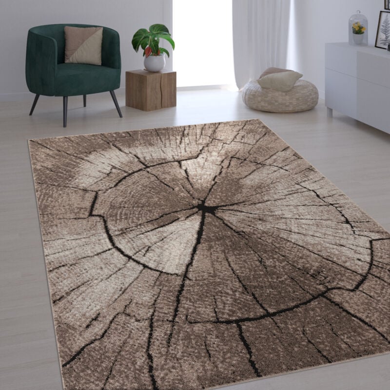 Tapis Design Élégant Salon Tronc D'Arbre Effet D'Optique Nature Gris Brun Beige 120x170 cm - Paco Home