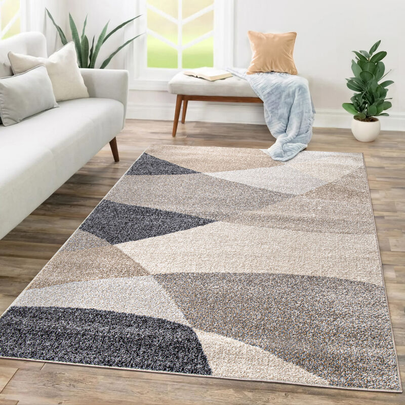 Paco Home Tapis Salon Chambre Adulte Poils Ras Motif Abstrait Motif Geometrique Vagues 80x150 cm, Beige 3