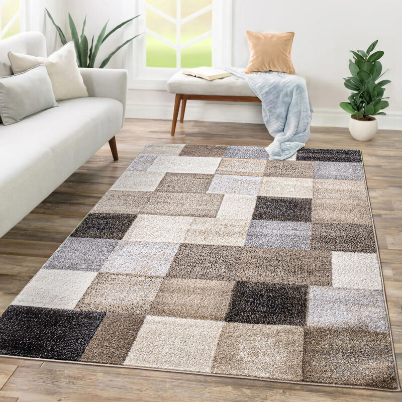 Tapis Salon Chambre Adulte Poils Ras Motif Abstrait Motif Geometrique Vagues 200x280 cm, Beige 4 - Paco Home
