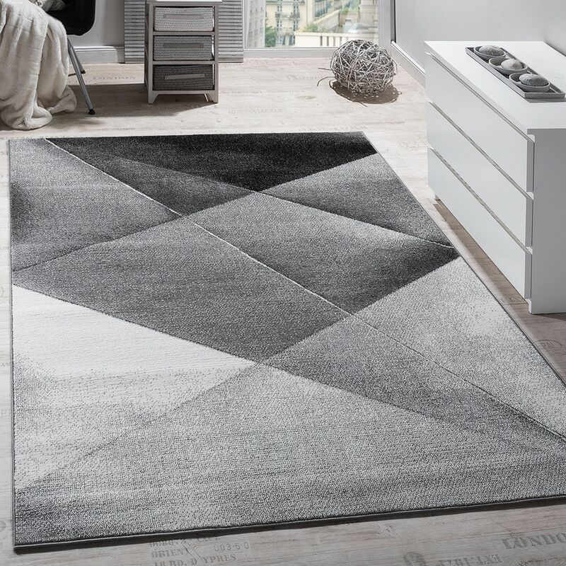 Paco Home - Tapis Design Moderne Motifs Géométriques Poils Ras Gris Noir Blanc Chiné 120x170 cm