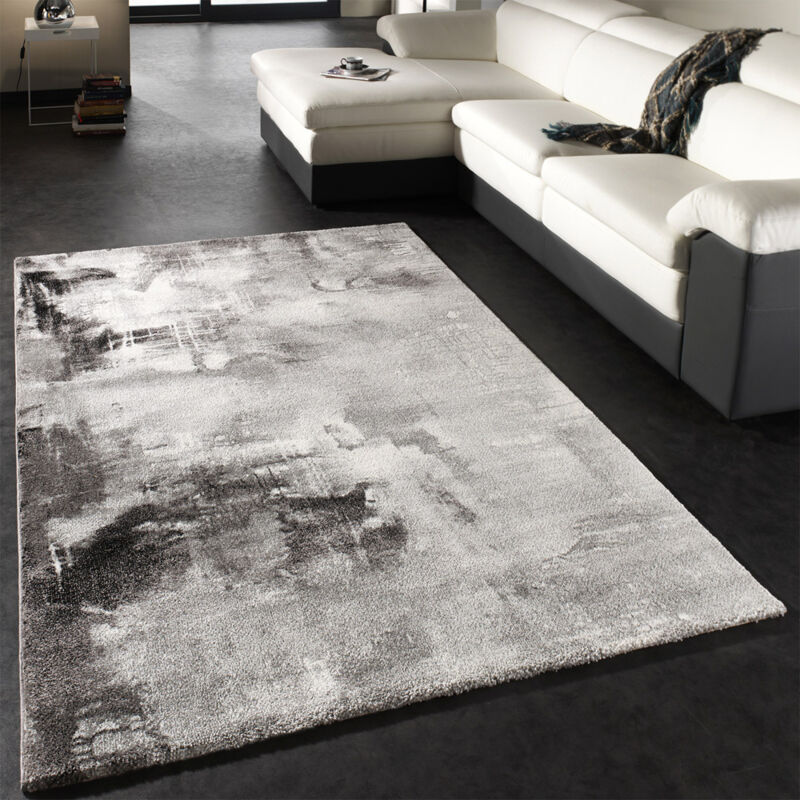 Tapis Design Moderne Toile Splash Gris Noir Blanc Marbré 160x230 cm - Paco Home