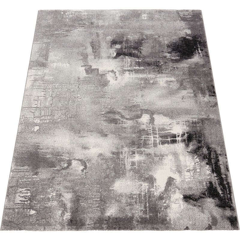 Paco Home - Tapis Design Moderne Toile Splash Gris Noir Blanc Marbré 80x150 cm