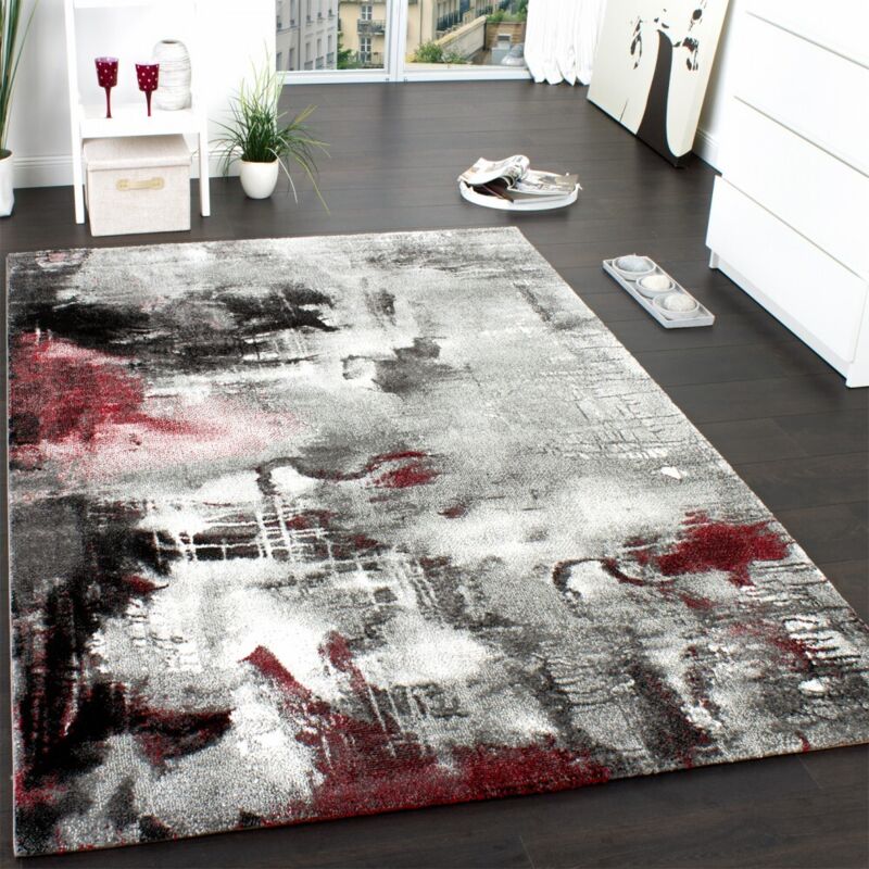 Paco Home - Tapis Design Moderne Toile Splash Gris Rouge Crème Marbré 160x230 cm