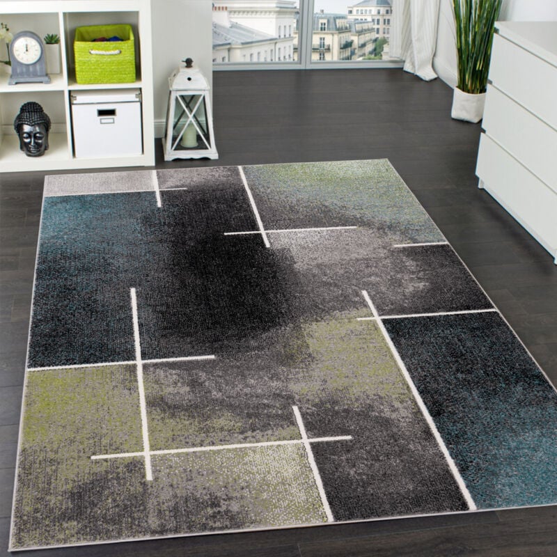 Paco Home Tapis Design Moderne Trendy Moucheté Tape l'Oeil Turquoise Vert Gris Anthracite 120x170 cm