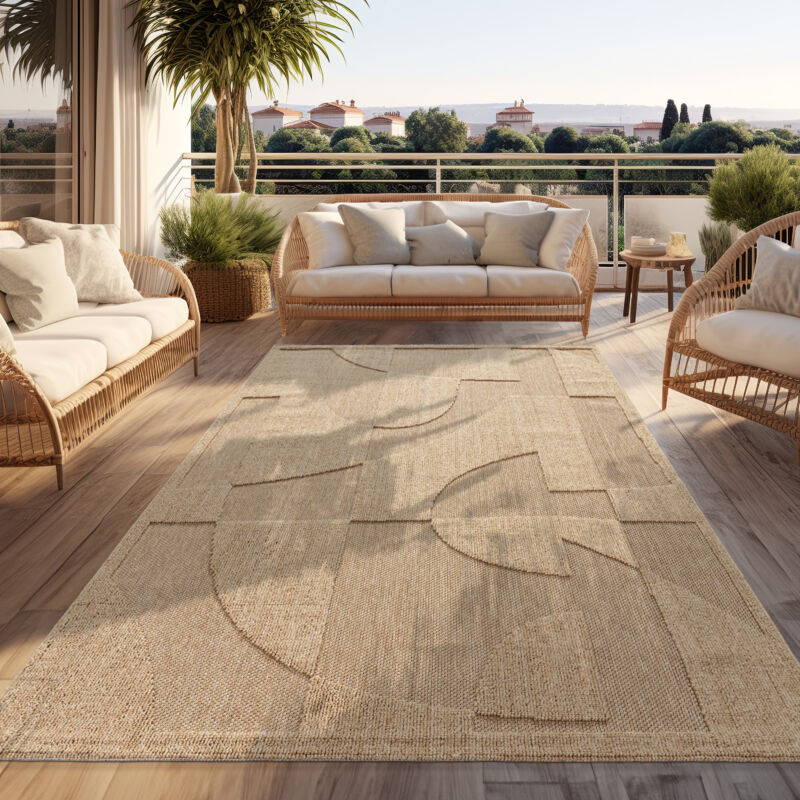 Paco Home Tapis D'Extérieur Résistant Aux Intempéries Balcon Salon Boho Design Beige 240x340 cm