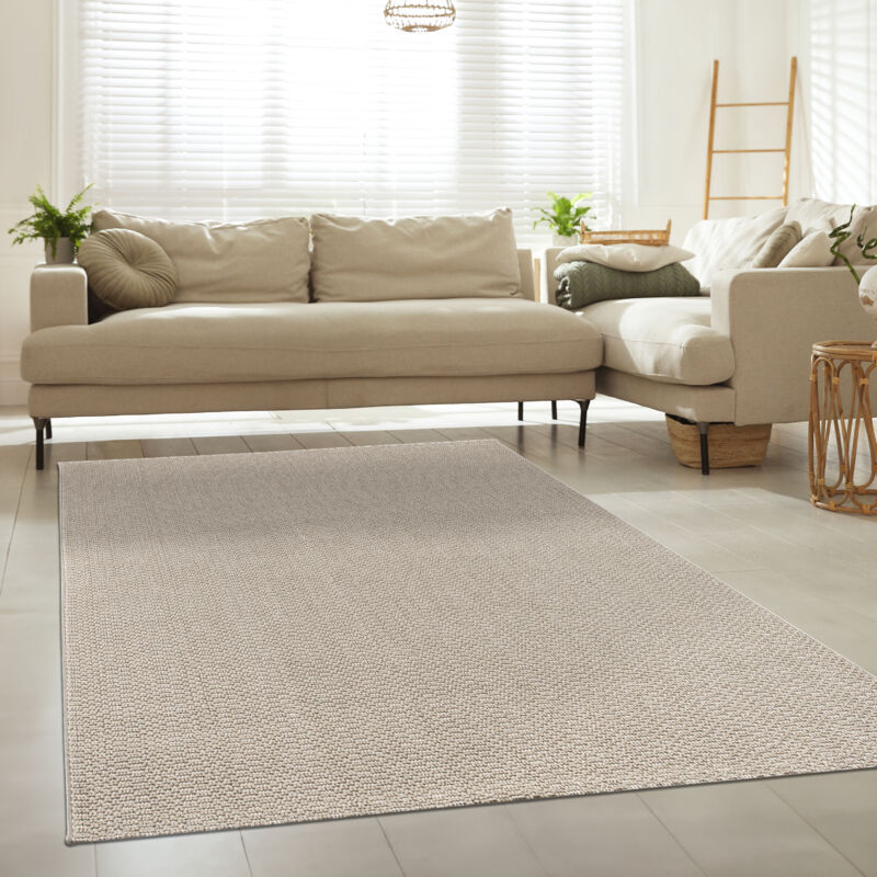 Paco Home - Tapis D'Extérieur Résistant Aux Intempéries Balcon Salon Motif Uni Boho Crème 160x220 cm