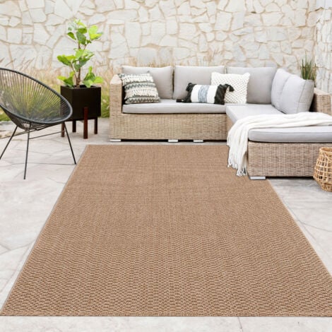 Paco Home Tapis D'Extérieur Résistant Aux Intempéries Balcon Salon Uni Boho Beige 160x220 cm