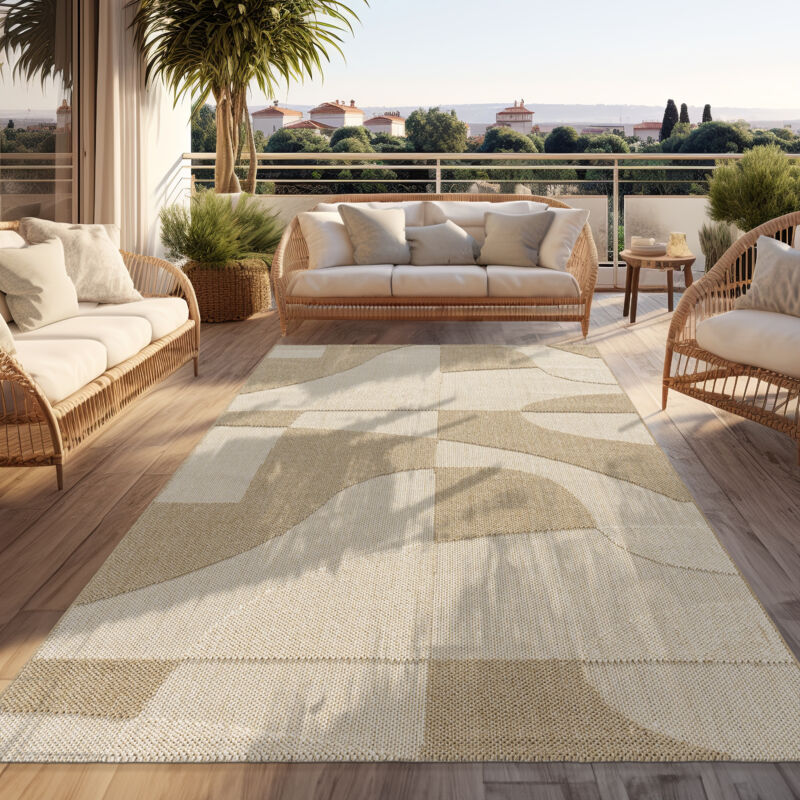 Paco Home Tapis D'Extérieur Résistant Aux Intempéries Salon Boho Géométrique Beige Crème 160x220 cm