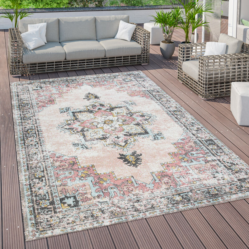 Paco Home Tapis D'Extérieur Terrasse Balcon Vintage Tapis De Cuisine Motif Oriental Pastel Rose 160x220 cm