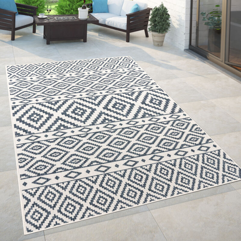 Paco Home - Tapis d'intérieur et d'extérieur, pour balcons et terrasses au design Skandi, en bleu 80x150 cm