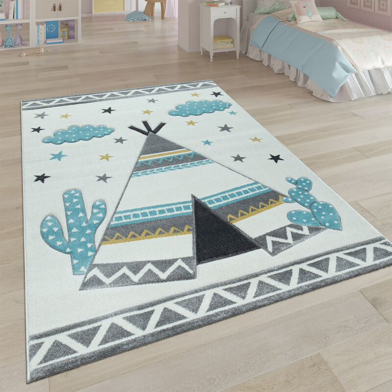 Paco Home - Tapis Enfant, Chambre D'Enfant Couleurs Pastel, Tipi Motif 3D, Beige 80x150 cm