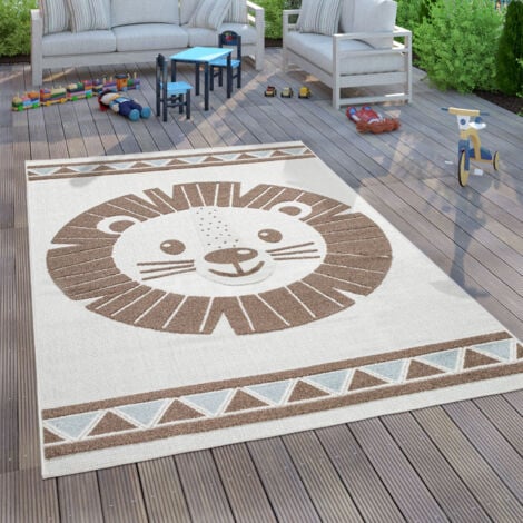 Paco Home Tapis Enfant Chambre D’Enfant Tapis De Jeux Garçon Fille Effet 3D Lion Beige 80x150 cm