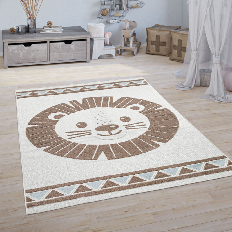 Tapis Enfant Chambre D'Enfant Tapis De Jeux Garçon Fille Effet 3D Lion Beige 120x160 cm - Paco Home
