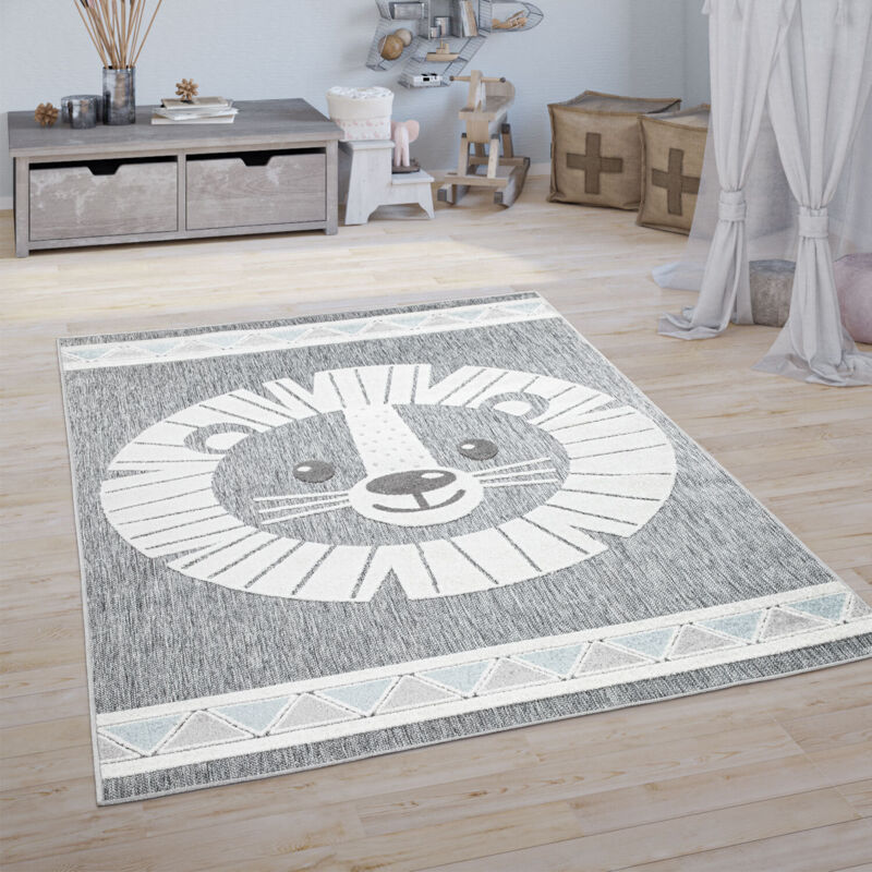 Tapis Enfant Chambre D'Enfant Tapis De Jeux Garçon Fille Effet 3D Lion Gris 120x160 cm - Paco Home