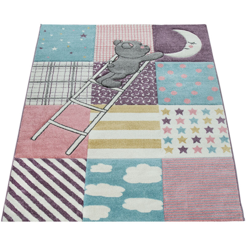 Tapis Enfant Chambre Enfant Couleurs Pastel Modernes, Motifs Adorables, Effet 3D 160x230 cm, Pink 2 - Paco Home