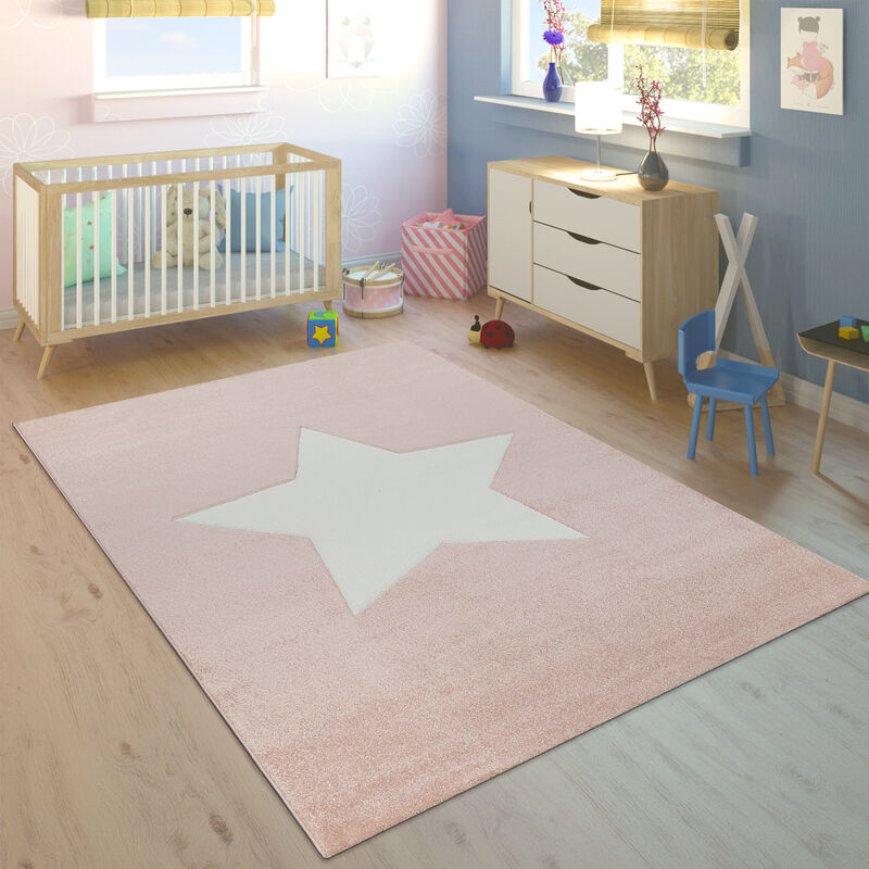 Tapis Enfant Chambre Enfant Filles Moderne Grosse Étoile Pastel Rose Blanc 80x150 cm - Paco Home
