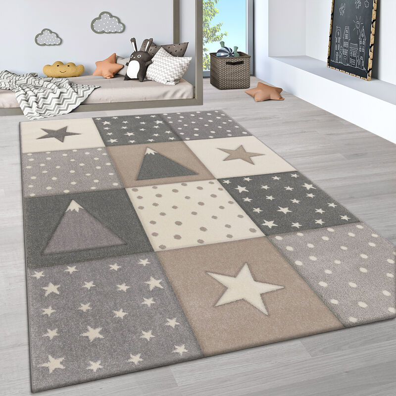 Paco Home - Tapis Enfant Chambre Pastel 3D Nuages Étoiles Arc-en-ciel 140x200 cm, Beige 4