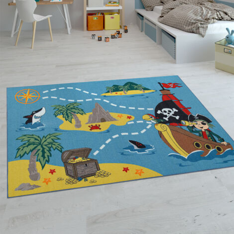 Tapis De Jeu Chambre Enfant TT Home Turquoise 80x150 Cm - Motif Forêt