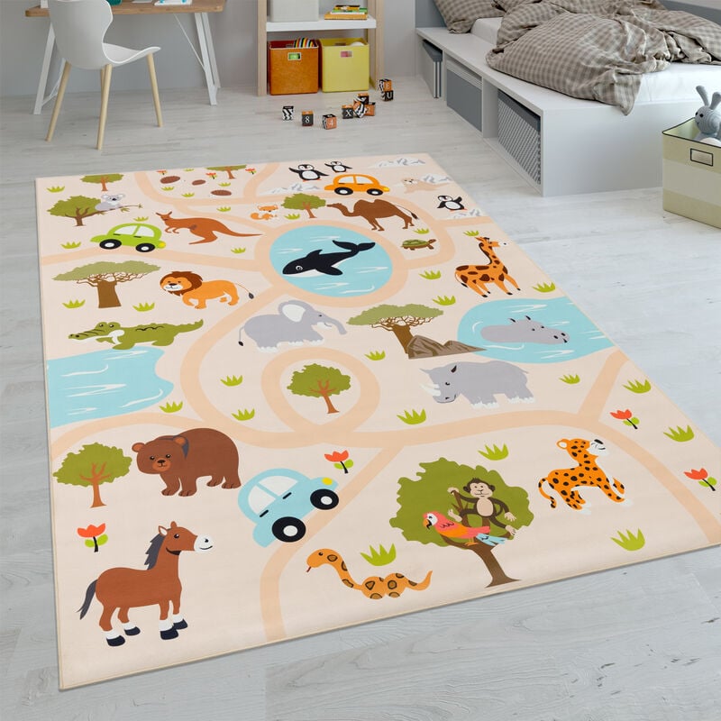 Paco Home Tapis Enfant, Tapis Poils Ras Chambre Enfant Différents Designs Tapis Jeu Coloré 80x150 cm, Multicolore 2