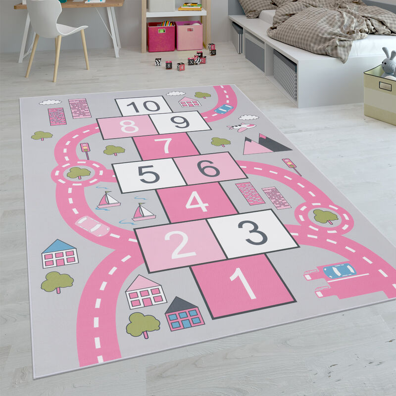 Tapis Enfant, Tapis Poils Ras Chambre Enfant Différents Designs Tapis Jeu Coloré 100x200 cm, Pink 2 - Paco Home