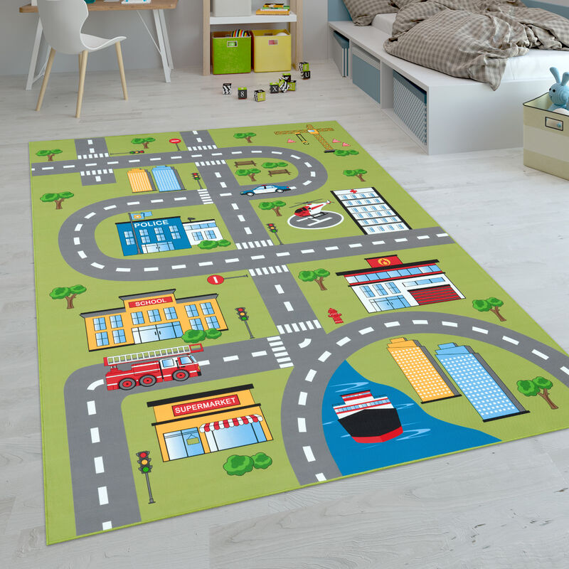 Paco Home Tapis Enfant, Tapis Poils Ras Chambre Enfant Différents Designs Tapis Jeu Coloré 80x150 cm, Vert 3