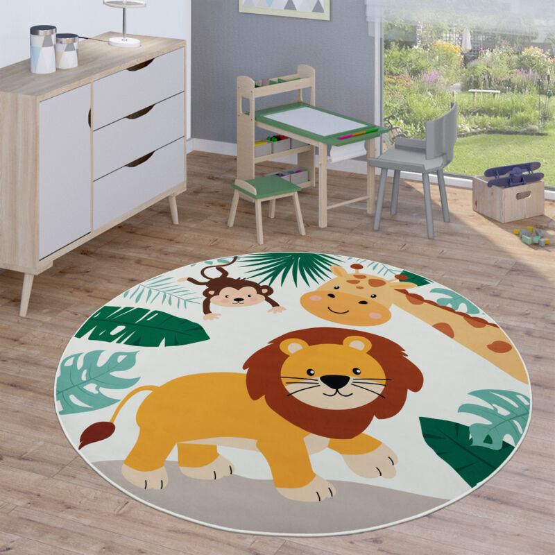 Tapis Enfant Tapis Rond Chambre Enfant Tapis De Jeux Tapis Enfant Route Moderne 200 cm rond, Beige 2 - Paco Home