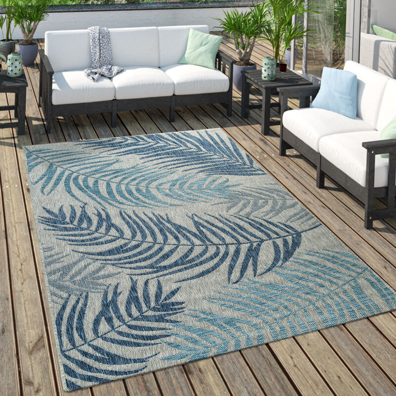 Paco Home - Tapis Extérieur Pour Terrasse Et Balcon Pastel Palmiers Design Couleurs Variées 80x150 cm, Bleu