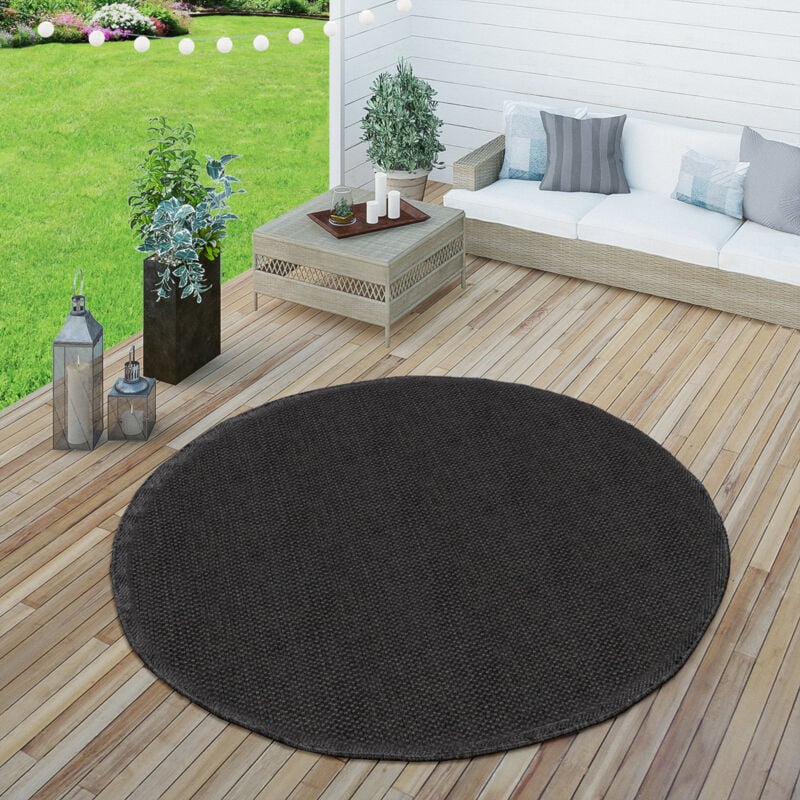 Paco Home - Tapis Extérieur Pour Terrasse Et Balcon Tapis Cuisine Monochrome Moderne Noir 200 cm rond
