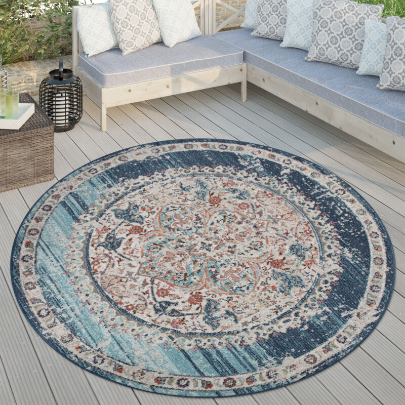 Paco Home - Tapis Exterieur Rond, Balcon Salon Cuisine Vintage Oriental Pastel, Div. Coloris 160 cm rond, Multicolore