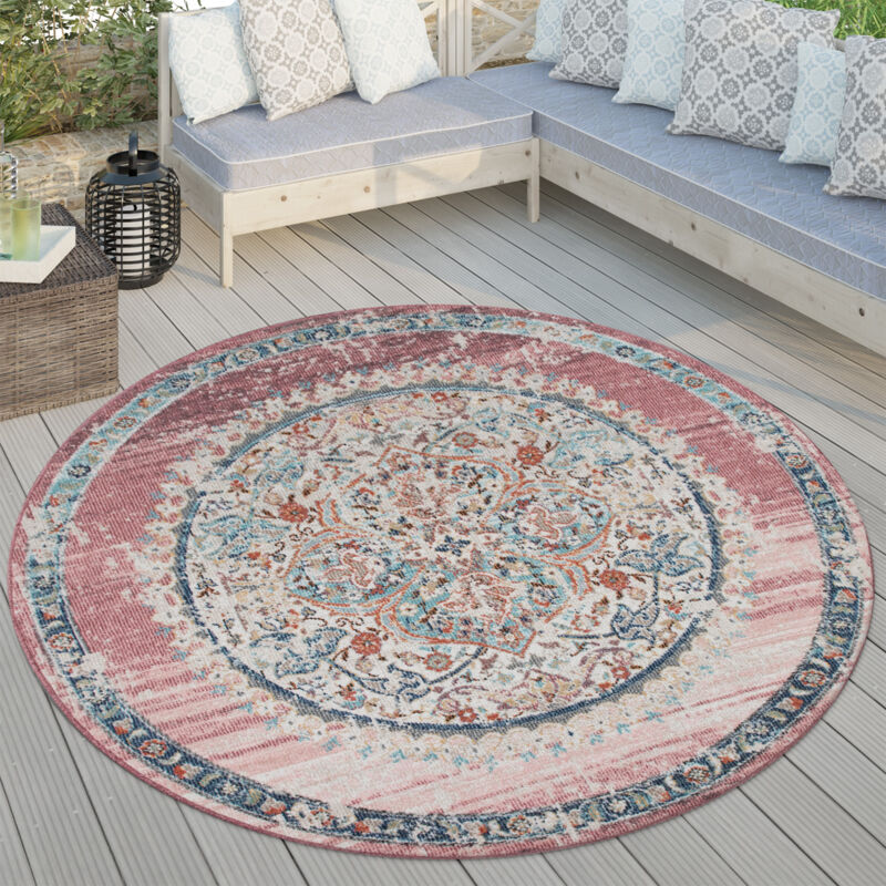 Paco Home - Tapis Exterieur Rond, Balcon Salon Cuisine Vintage Oriental Pastel, Div. Coloris 160 cm rond, Pink