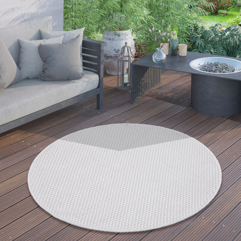 Paco Home - Tapis Extérieur Rond Résistant Intempéries Balcon Terrasse Cuisine Monochrome 160 cm rond, Ivoire